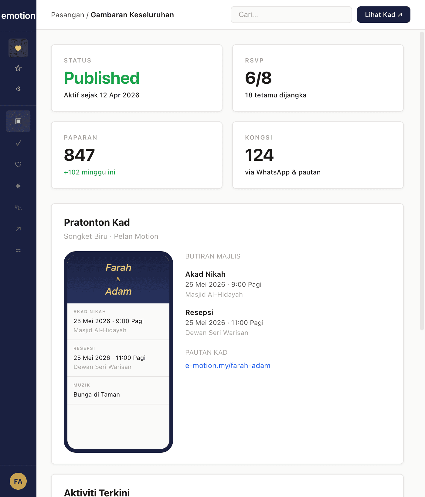 Visual panduan RSVP kad kahwin digital yang ringkas untuk tetamu dan berguna untuk keluarga